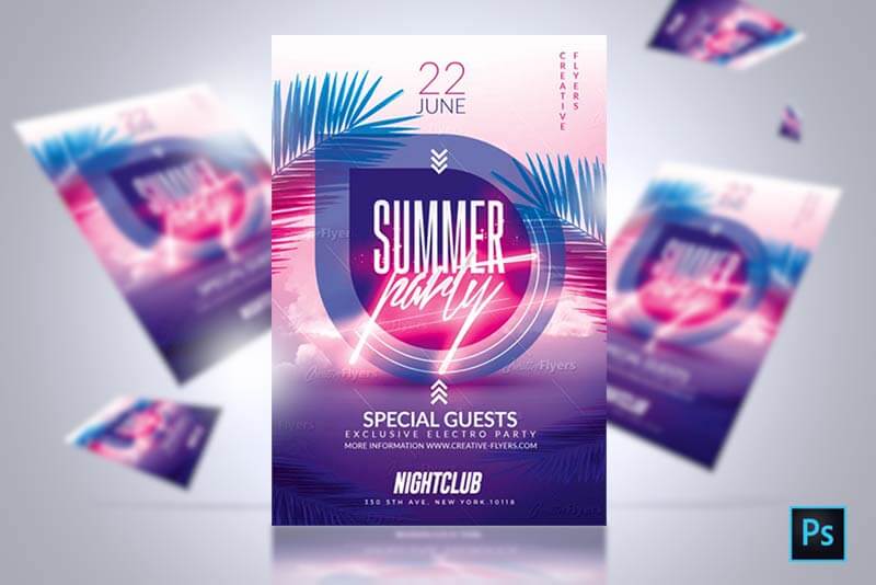 Summer Party Flyer With Neon
