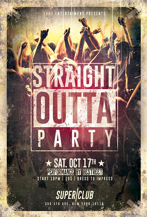 Straight Outta Party Flyer Psd