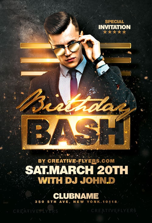Black and gold Birthday Bash Flyer - Creative Flyers