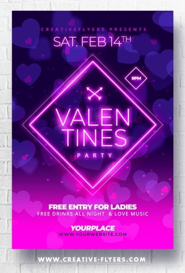 Valentines Flyer with Neon light