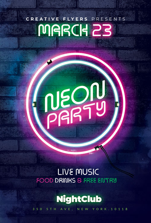 Neon Party Flyer Psd For Photoshop Creativeflyers