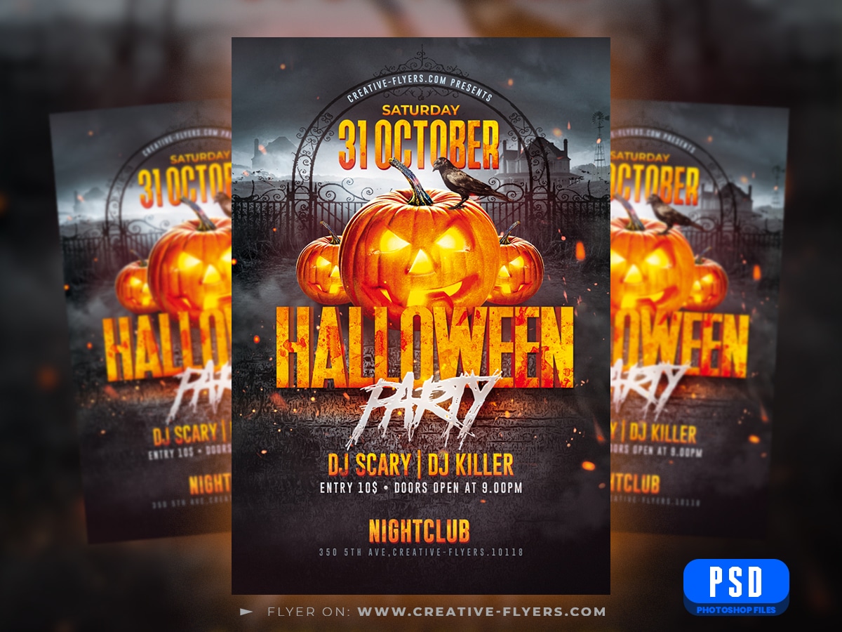Halloween party flyer for Photoshop