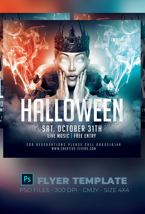 Halloween Flyer Psd Template With Witch And Skeleton Creative Flyers