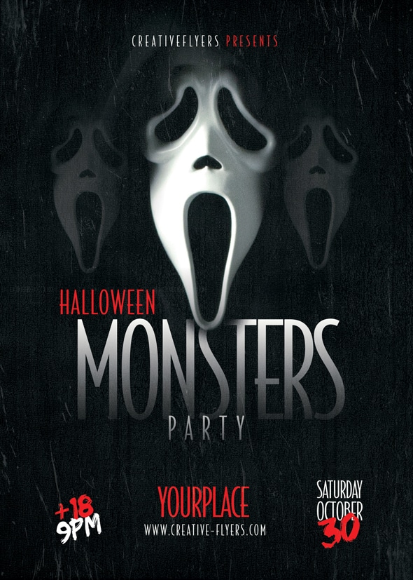 Halloween Flyer Design with "Scream" Mask