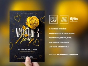 Black & Gold Valentines Party Flyer