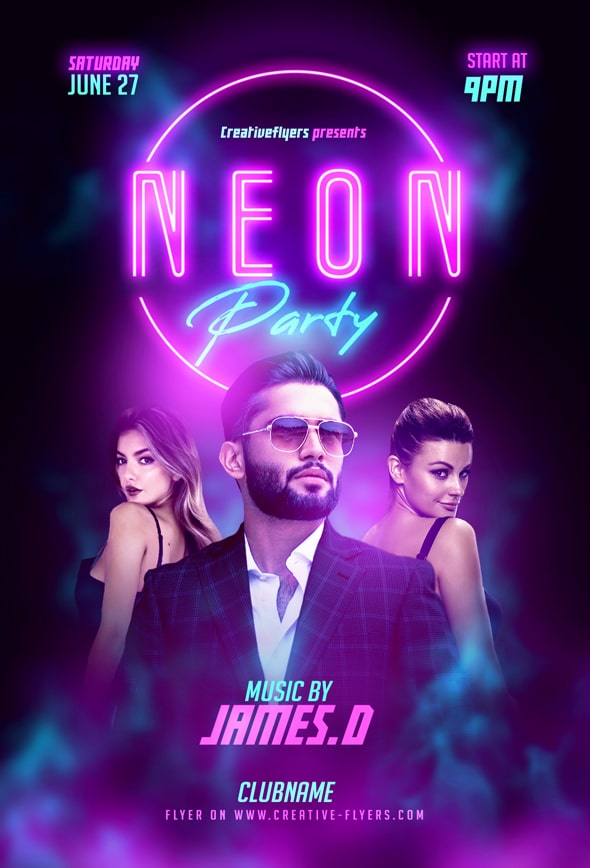 Neon Party Flyer PSD