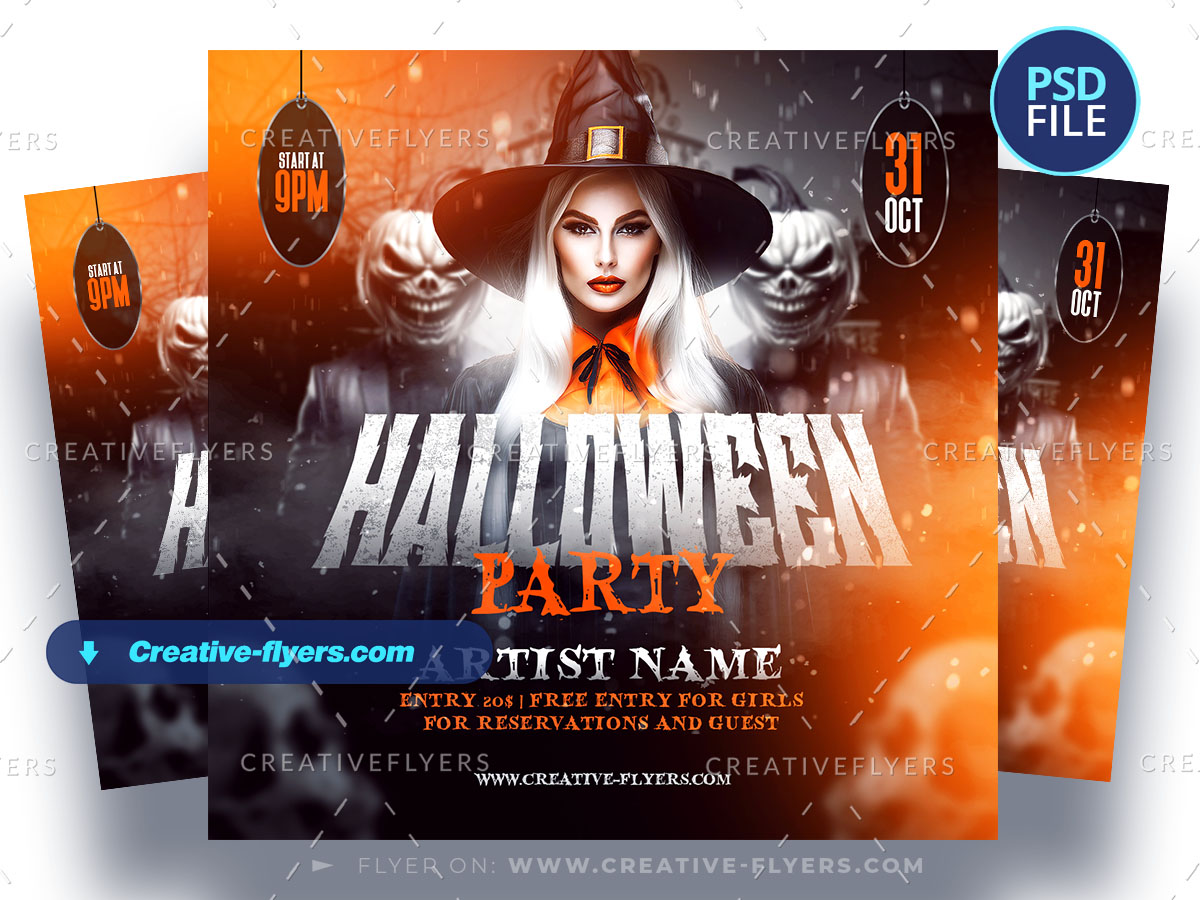 Halloween Party Flyer with witch