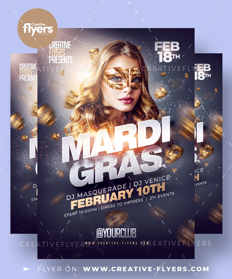Mardi Gras party club flyer to edit