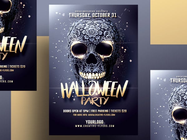 Black And Gold Halloween Party Flyer